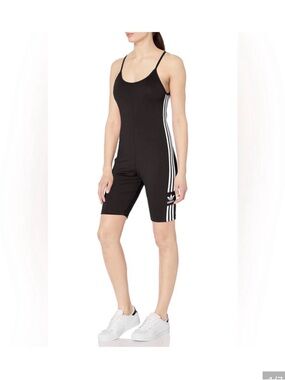 adidas Black and White Striped Sleeveless Jumpsuit Romper